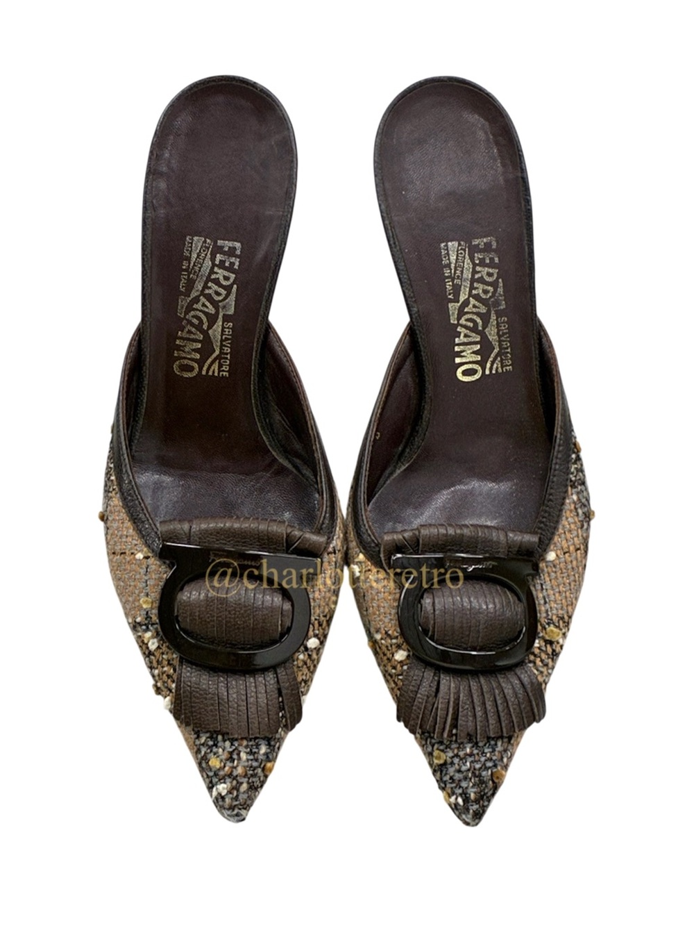 Ferragamo • Leather Tassel Gancini Bit Tweed Shoes